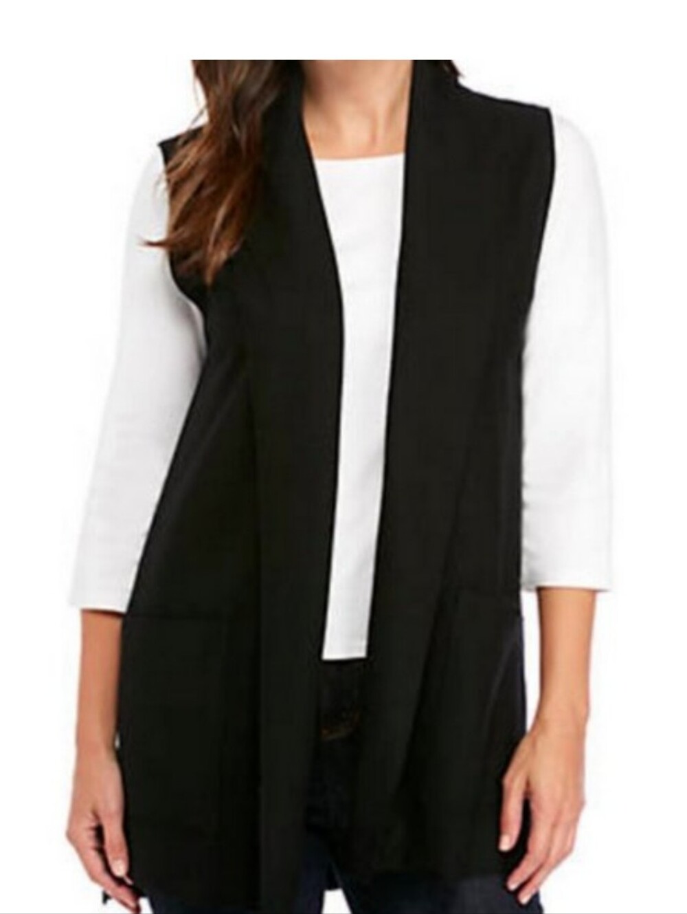 Eileen Fisher 100% Wool Vest Shawl Open Front Cardigan XXS Black